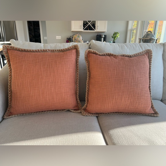 Pier 1 Pillows (two) Deep Salmon Color 20x20 - Picture 2 of 12